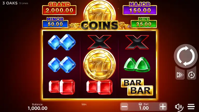 777 Coins by 3 Oaks: the 3x3 grid under the four-tier jackpot ladder