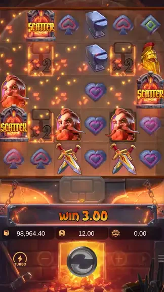 Forge of Wealth free spins trigger on spin 2,705: three SCATTER frames on the grid with win 3.00 on the meter