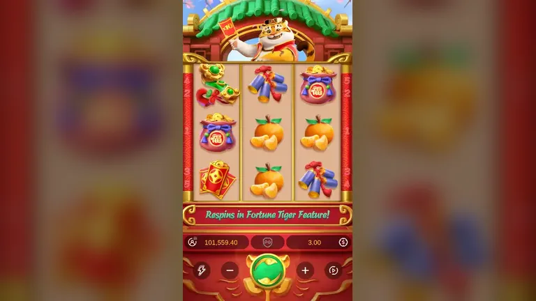 Fortune Tiger base game board at the session close, balance 101,559.40