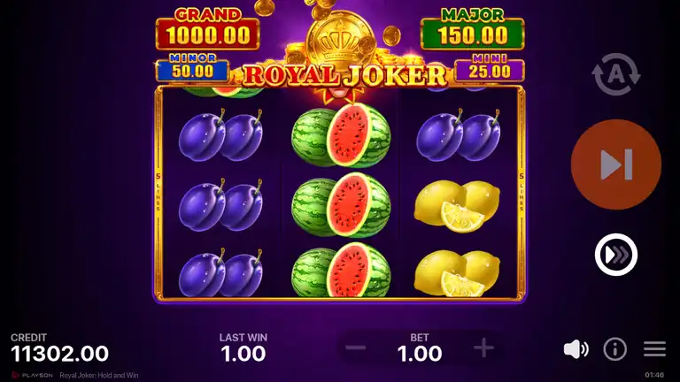 Royal Joker: Hold and Win free demo - base game board from our logged session