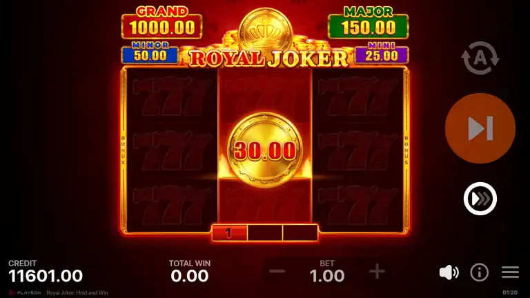 Royal Joker base game at the session balance peak of 11,631 credits